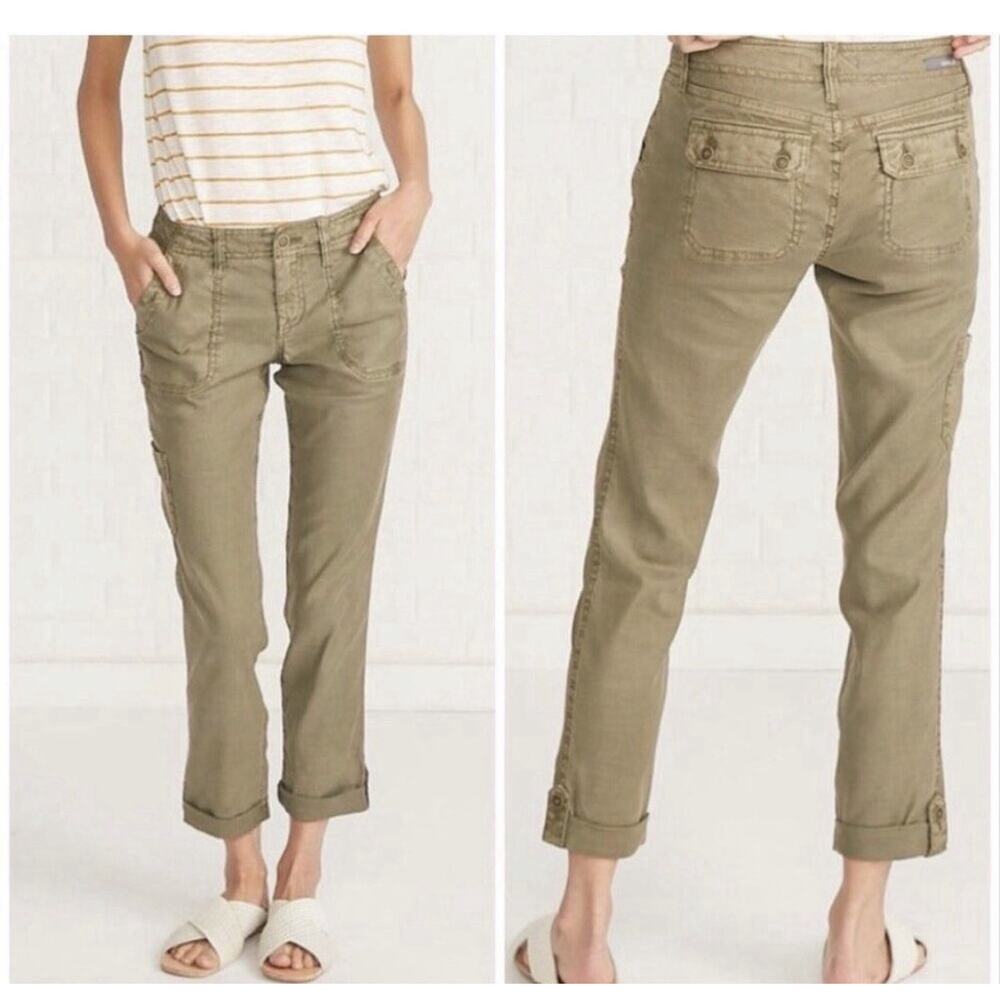 LEVEL 99 ANTHROPOLOGIE Green Linen/Lyocell Slim Leg Cargo Pants Size 30